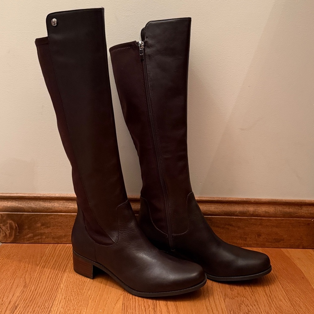 Marc Fisher Omincept Boots Almond Toe Leather‎ Riding Equestrian Brown Women 8.5